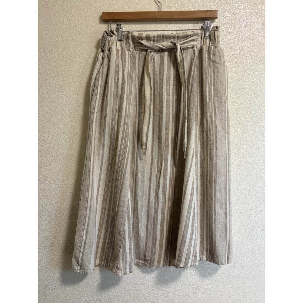 Linen Blend Skirt Neutral Cream Tan Pockets Old Money Calligraphie Women’s Sz S